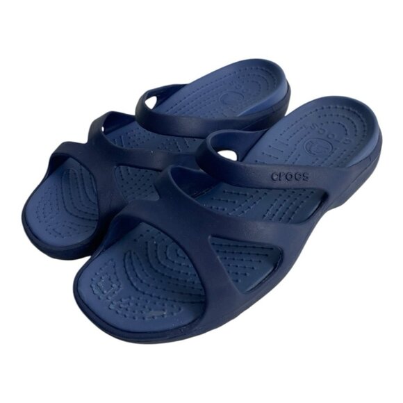 Crocs Kelli Iconic Strappy Slide On Sandal Women's 10 Navy Blue Comfort - Picture 2 of 11